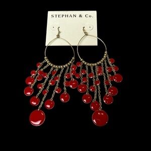 Stephan & Co. Red & Gold Hoop & Hook Drop Dangle Earrings